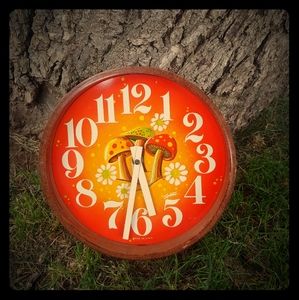 Groovy vintage wall clock mushrooms